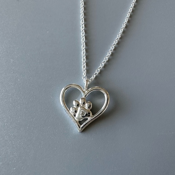 Sterling Silver Pet Paw Heart Necklace - Picture 4 of 10
